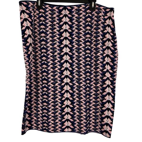 Rachel Rachel Roy Womens Pull On Navy Pink Print Knit Knee Length Skirt sz 2X - Picture 1 of 16